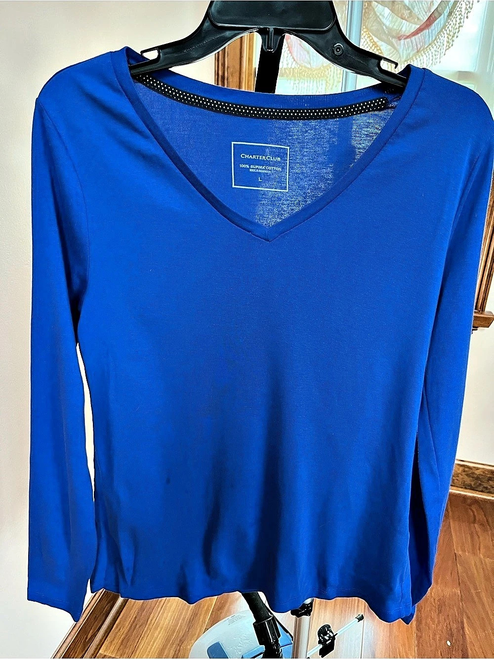Charter Club Long Sleeve V-Neck Supima Cotton Blue Size Large